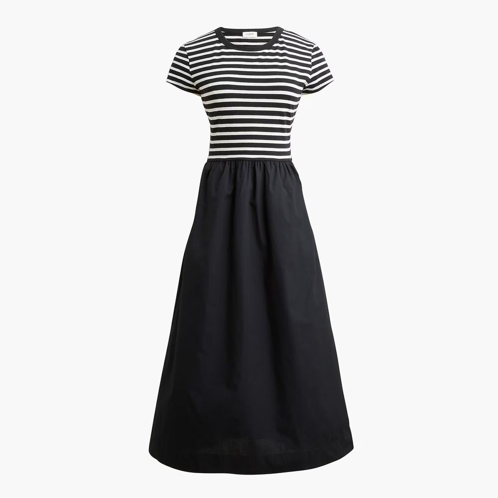 J. Crew Striped Knit Mixy Dress Short Sleeve Midi Black Ivory Womens Size Small - Picture 2 of 12